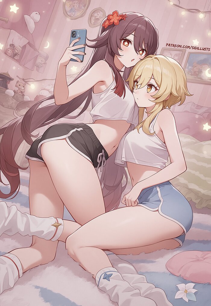   , Anime Art, , , Genshin Impact, Hu Tao (Genshin Impact), Lumine (Genshin Impact),  , Sidillusts, 