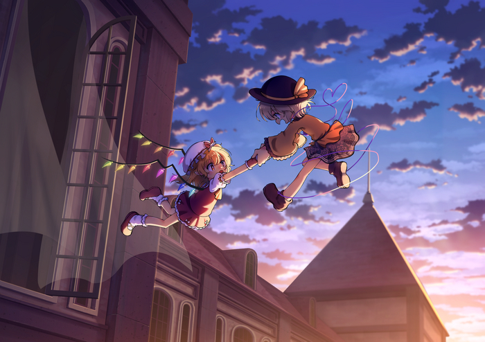 Let's Go Flying Touhou, Komeiji Koishi, Flandre Scarlet, Anime Art, Game Art, , 