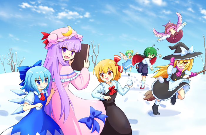   Touhou, Patchouli Knowledge, Cirno, Rumia, Kirisame Marisa, Mystia Lorelei, Wriggle Nightbug, Daiyousei, Anime Art, Game Art, , ,  , 