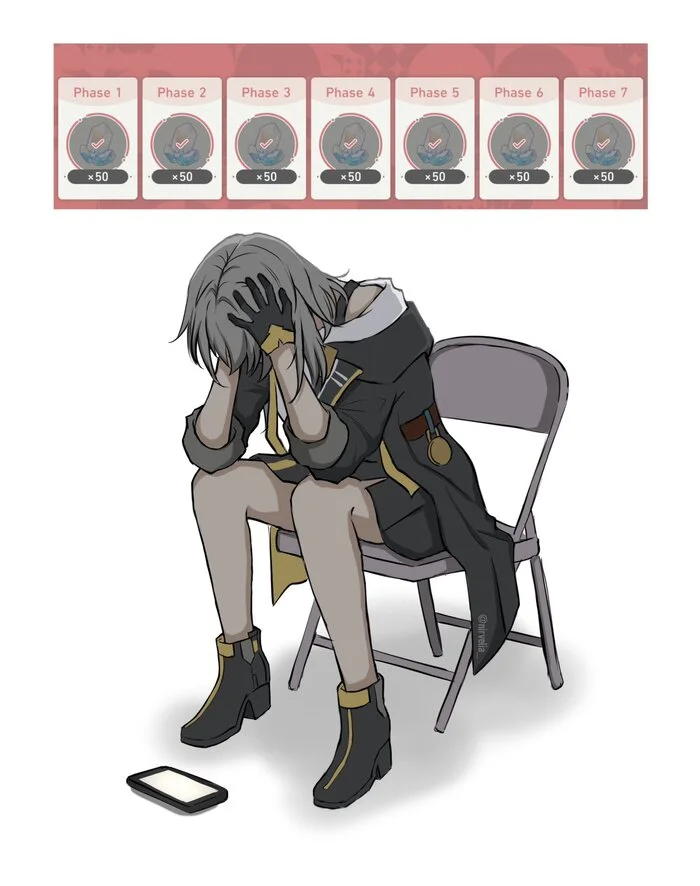 Мои попытки в везение Аниме, Anime Art, Девушки, Игры, Honkai: Star Rail, Stelle (Honkai: Star Rail), Проигрыш, Невезение