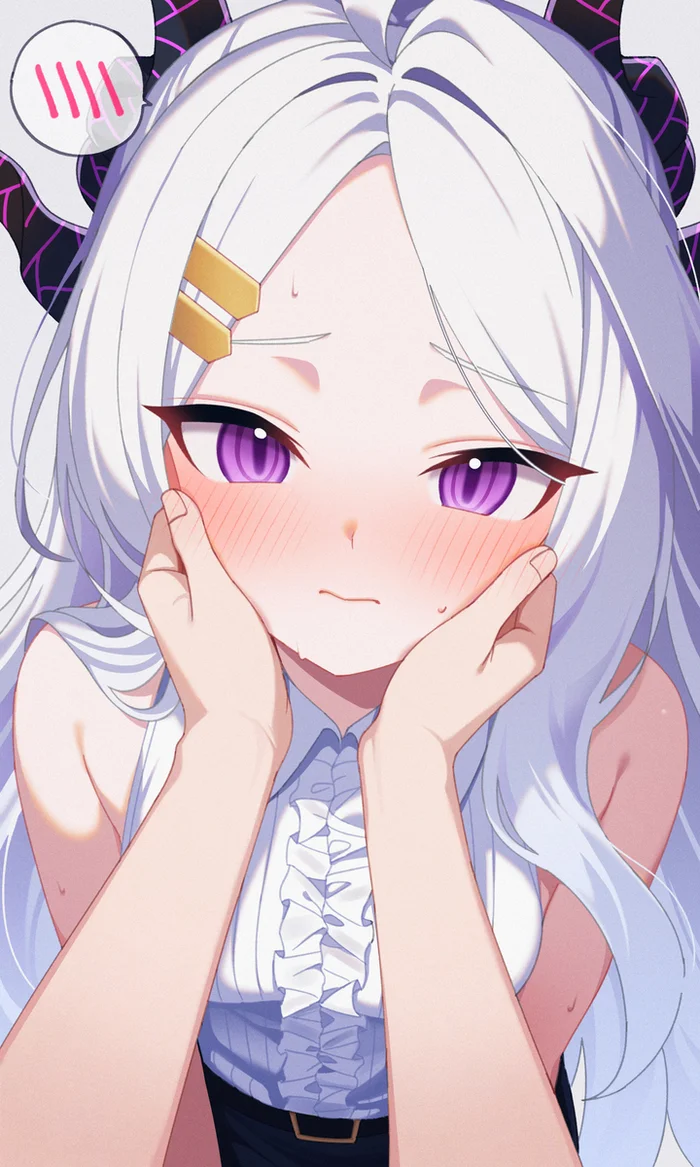 squeeze squeeze squeeze - Anime, Anime art, Blue archive, Sorasaki Hina, Girl with Horns, Squeeze