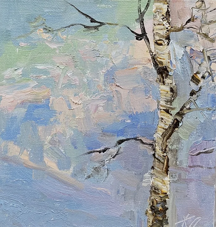 FROST MORNING canvas/oil 15 x 15 cm - My, Painting, Author's painting, Art, Art, Painting, Miniature, Modern Art, Winter, Landscape, Impressionism, Oil painting, Canvas, Etude