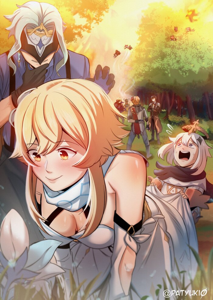    ? , Anime Art, Lumine (Genshin Impact), Paimon (Genshin Impact), Zhongli (Genshin Impact), Genshin Impact