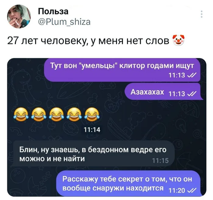 Ошибся немного - Скриншот, Клитор, Twitter, Секс, Влагалище, Мужчины и женщины, Женщины, Telegram (ссылка), X (Twitter)