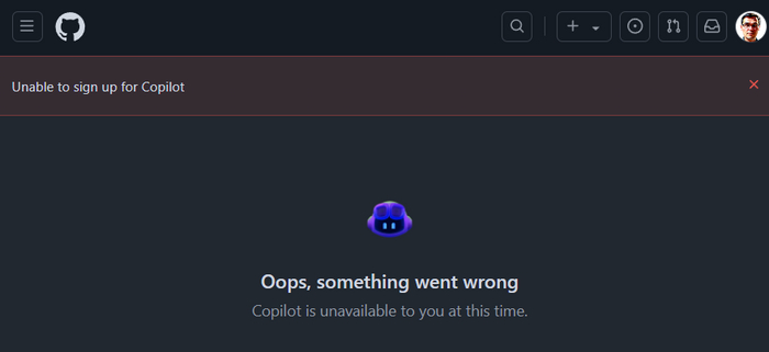 Copilot сообщает, что "для вас не доступен в настоящее время"