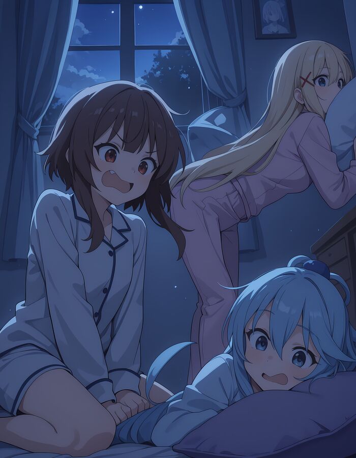 , :    , Stable Diffusion, Anime Art, , , Konosuba, Megumin, Darkness, Aqua,  , 