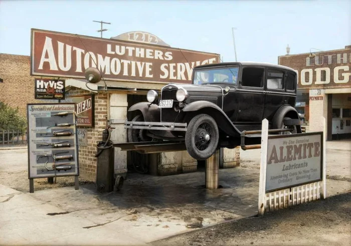 Интересные и местами забавные снимки на автомобильную тематику. 20 раскрашенных фотографий из ХХ века, часть IV Ретроавтомобиль, История автомобилей, Старое фото, Авто, Автомобилисты, 20 век, Колоризация, Длиннопост