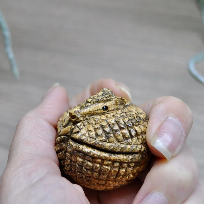 Baby Jasper Armadillo - My, Needlework with process, Needlework, With your own hands, Friday tag is mine, Stone carving, Jasper, Battleship, Figurines, Longpost