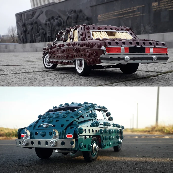 GAZ-14, GAZ-M20 made of metal construction kit, wire, rubber and cardboard - My, Gas, Limousine, VDNKh, Gaz M-20 Pobeda, Retro car, Modeling