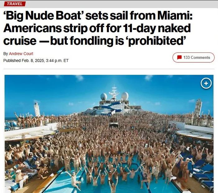 A ship full of naked people is about to set sail for the Caribbean Sea - Vacation, Туристы, Ship, Nudism, Naked, Screenshot, Media headlines, Hardened, Text