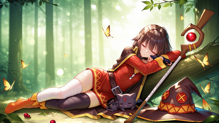   , Anime Art, Konosuba, Megumin, Chomusuke,  