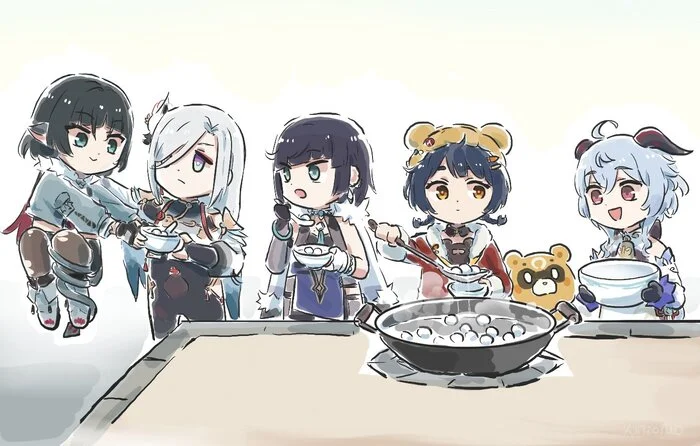 Continuation of the post Kyaaaaa, mouse, mouse, there's a MOUSE!!! - Anime, Anime art, Girls, Games, Genshin impact, Zenless Zone Zero, Shenhe (Genshin Impact), Xiangling, Xinzoruo, Jane Doe (zzz), Crossover, Animal ears, Tail, Ganyu (Genshin Impact), Yelan (Genshin Impact), Reply to post