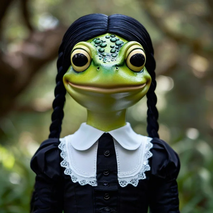 It's Wednesday, my dudes! - It Is Wednesday My Dudes, Уэнздей Аддамс, Арты нейросетей, Жаба, Среда