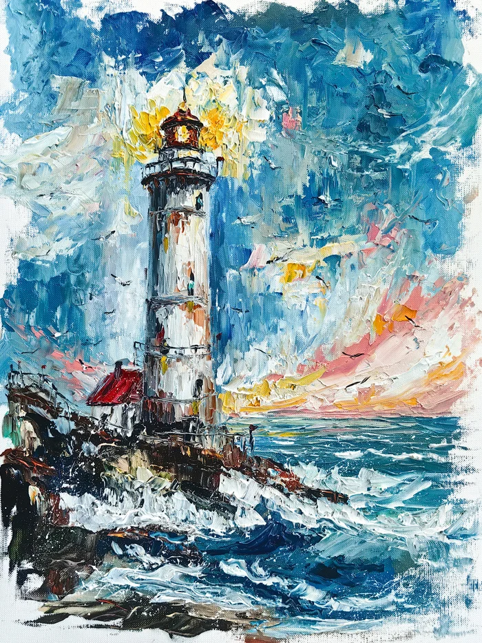 Butter butter - My, Lighthouse, Painting, Modern Art, Sea, Painting, Peekaboo, Longpost
