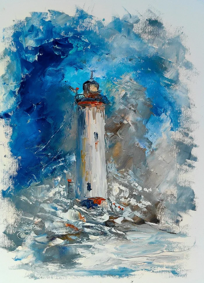 Butter butter - My, Lighthouse, Painting, Modern Art, Sea, Painting, Peekaboo, Longpost