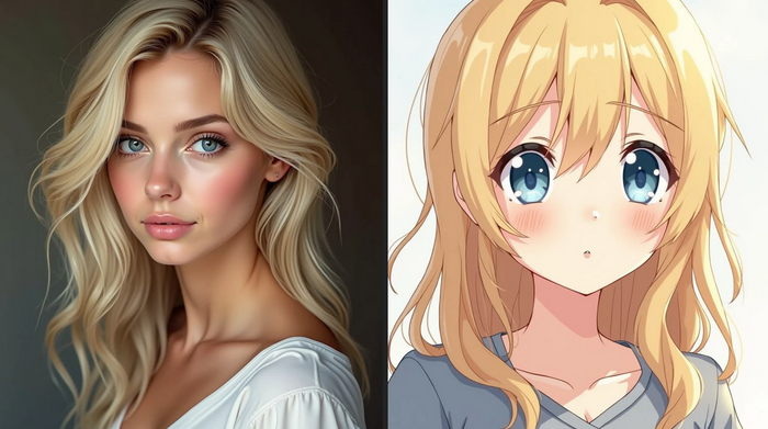пример реалистичного стиля и аниме данной модели