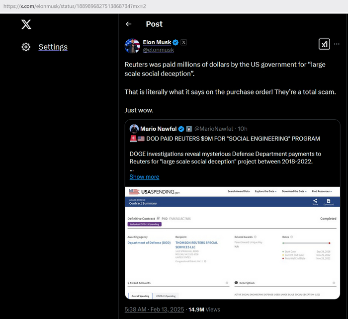  :  Reuters           ,  , Reuters,   , , X (Twitter), 