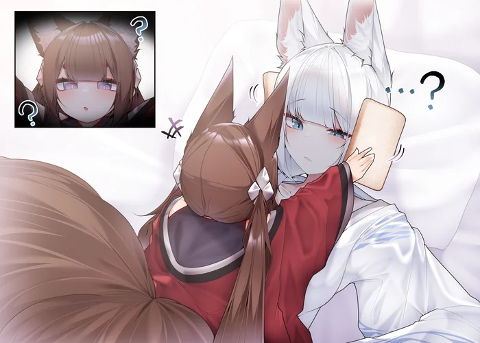 Kagasandwich - Samip, Art, Anime, Anime art, Azur lane, Animal ears, Tail, Kitsune, Amagi, Akagi, Kaga