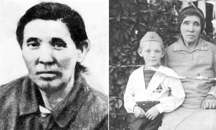 Анастасия Даниловна Шолохова. Справа: с внуком Александром