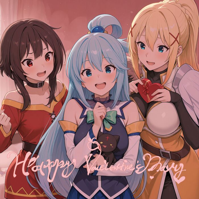 , .     , Stable Diffusion, , Anime Art, , Konosuba, Aqua, Megumin, Darkness, Chomusuke, ,  ,  , ,  , 14  -   , 