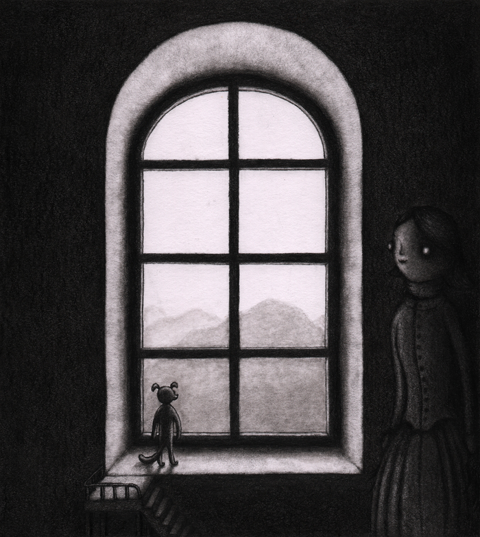 Маленькая собачка смотрит в окно