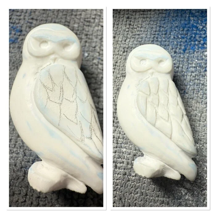 Owl Buklya from cacholong - My, Needlework, Needlework with process, Friday tag is mine, With your own hands, Stone carving, White, Owl, Polar owl, Beech, Harry Potter, Longpost
