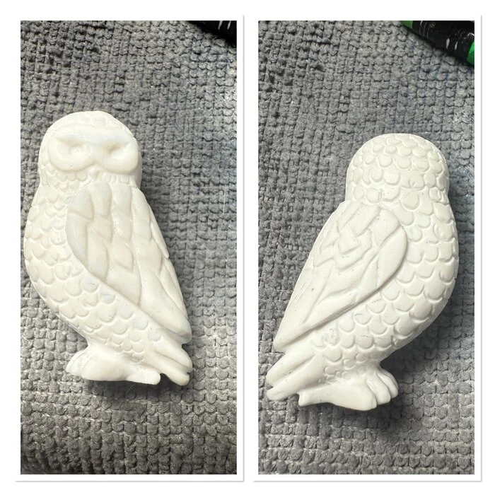 Owl Buklya from cacholong - My, Needlework, Needlework with process, Friday tag is mine, With your own hands, Stone carving, White, Owl, Polar owl, Beech, Harry Potter, Longpost