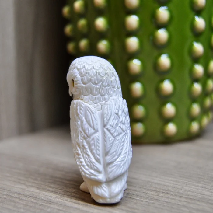 Owl Buklya from cacholong - My, Needlework, Needlework with process, Friday tag is mine, With your own hands, Stone carving, White, Owl, Polar owl, Beech, Harry Potter, Longpost