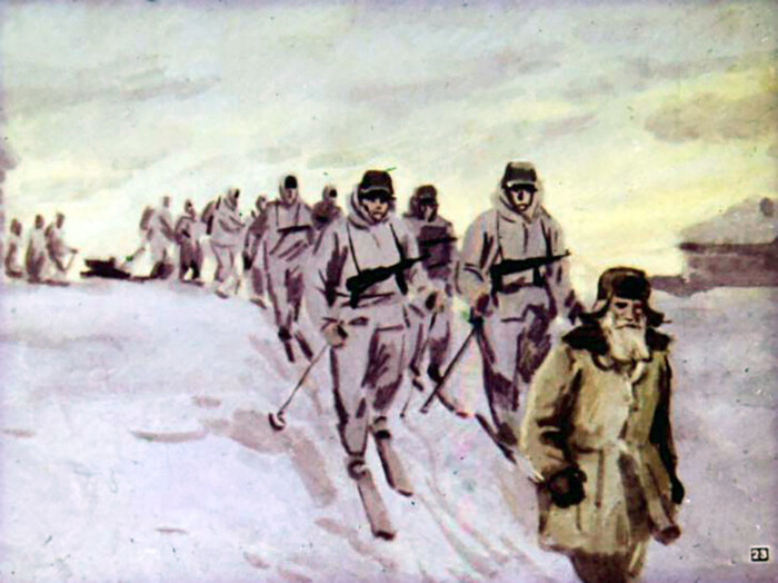 Книжная иллюстрация к рассказу о подвиге Матвея Кузьмина