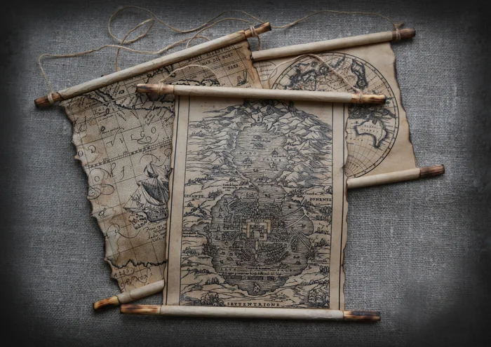 How to Make an Ancient Scroll Map - My, Creation, Handmade, With your own hands, Crafts, Scrolls, Middle Ages, Cosplay, Decor, Scenery, On the wall, Decorative arts, Cards, Antiquity, Entourage, Props, Treasure map, Needlework with process