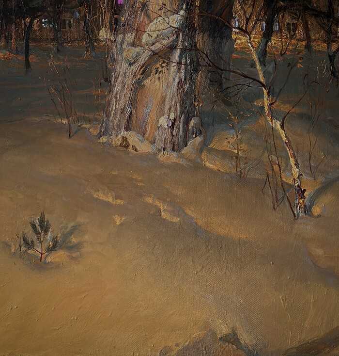 Милюхин Вячеслав Григорьевич.«Соседи» 2024. 100х95см. Холст.Масло. Фрагмент.