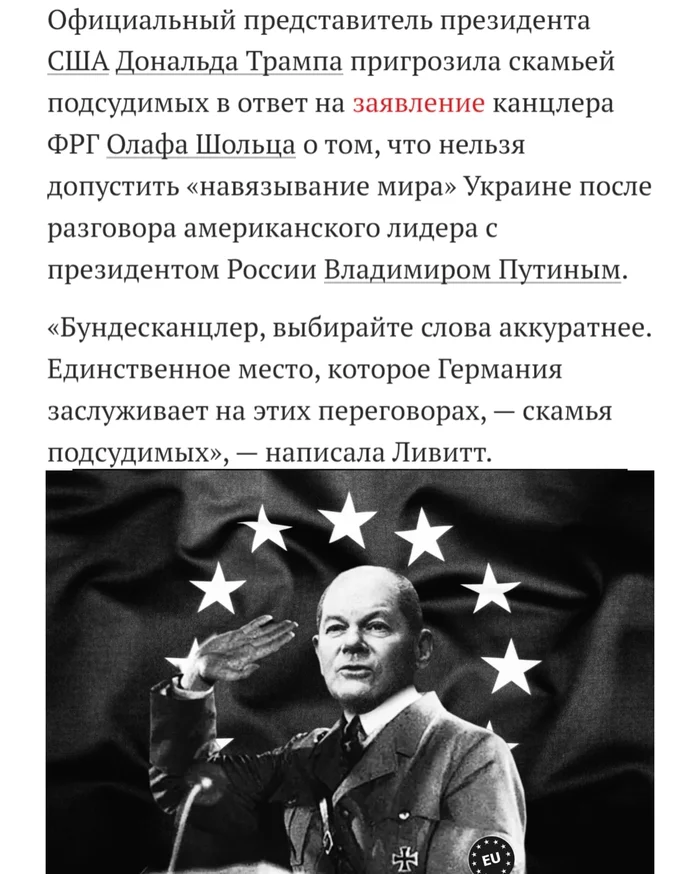 Response to the post White House Press Secretary Leavitt Threatens Chancellor Scholz with the Dock - My, Politics, Ukraine, Special operation, news, Memes, Humor, Reply to post
