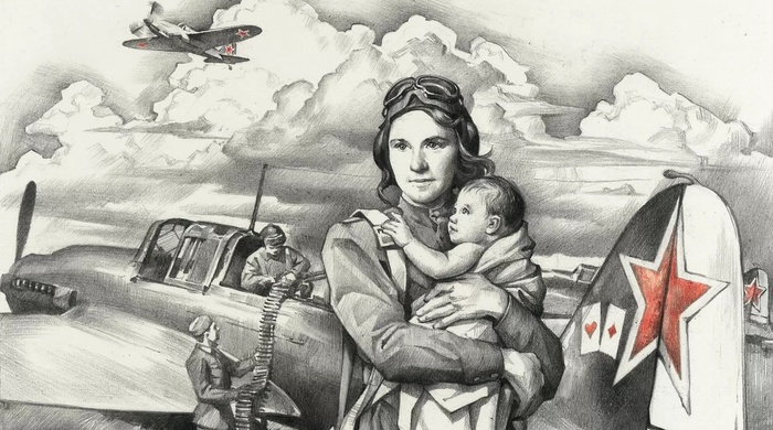 Варвара Ляшенко с сыном. Рисунок О.Зубарева, 2020 г.