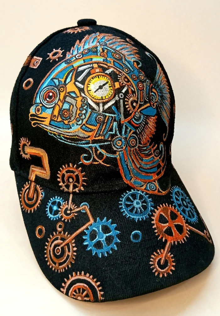 Painting a baseball cap in steampunk style - Baseball cap, Steampunk, Painting on fabric, Customization, February 23 - Defender of the Fatherland Day, Presents, Longpost