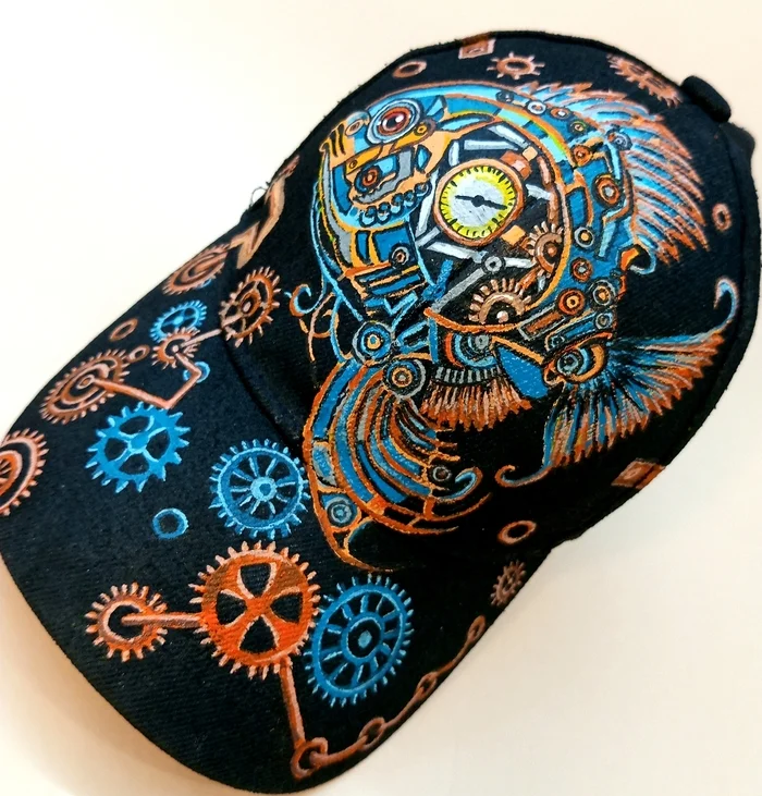 Painting a baseball cap in steampunk style - Baseball cap, Steampunk, Painting on fabric, Customization, February 23 - Defender of the Fatherland Day, Presents, Longpost