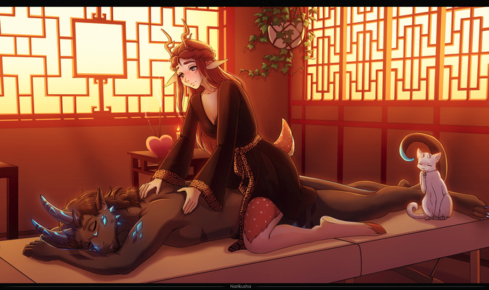 Massage , , Narikusha, , Furry Art, Furry deer, Furry Dragon, 