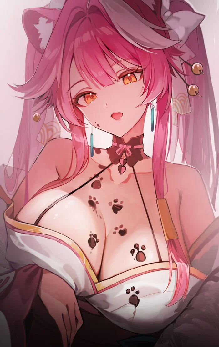 Top top top top top - Art, Anime, Hololive, Virtual youtuber, Anime art, Raora Panthera, Girls, Animal ears, Pink hair, Footprints