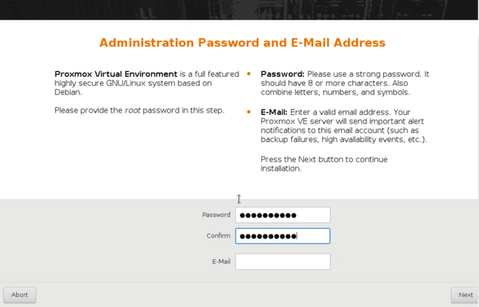 Вводим пароль, который будет использован для доступа к Proxmox