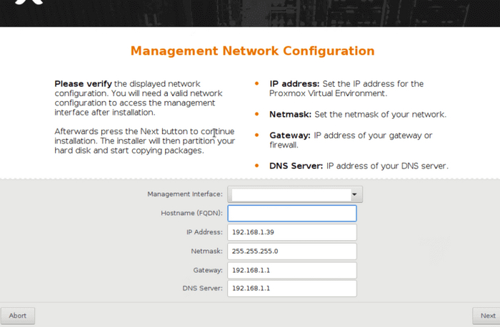 Далее вводим данные сети и IP-адрес нашего сервера.