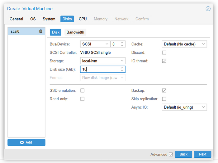 Вкладка Disks