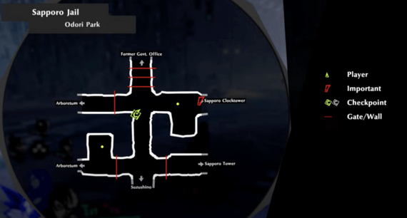 «Левел-дизайн». На скриншоте некий «хаб», но чтобы попасть за любую красную черту, нужно просмотреть с десяток ненужных диалогов и пробежаться по одинаковым декорациям