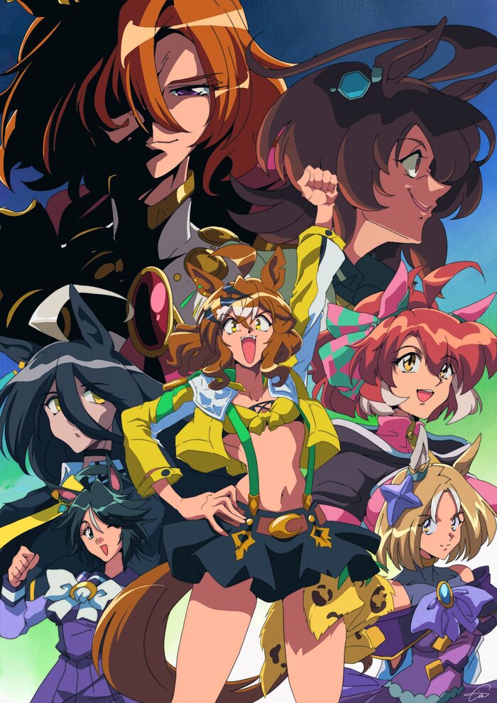 Постер в стиле аниме 90-х — «Uma Musume: Pretty Derby - Shin Jidai no Tobira»