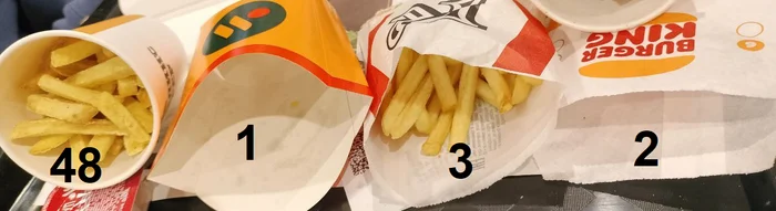 Comparison of French fries in 4 fast food restaurants - My, Fast food, Comparison, Personal experience, Public catering, Tasty and period, Rostix, Burger King, Longpost