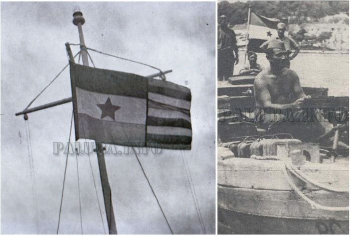 Один из первых боевых флагов партизанского флота и ходившие под ним крепкие ребята