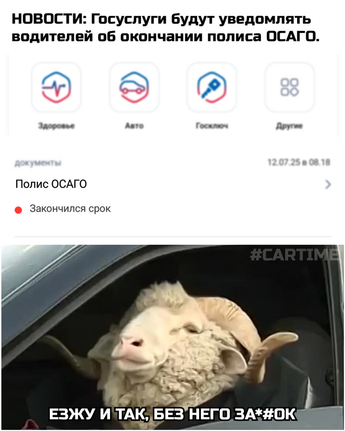 Ответ на пост «"Госуслуги" напомнят: срок ОСАГО истекает! Новый сервис для забывчивых водителей»
