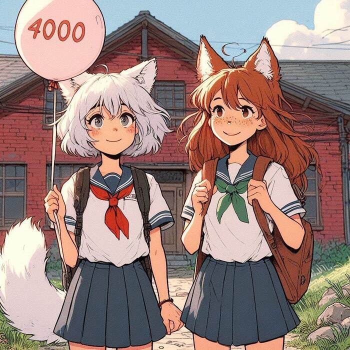 4000 !  , ,  , Anime Art, , Original Character, , Animal Ears, , , , Ginger & White