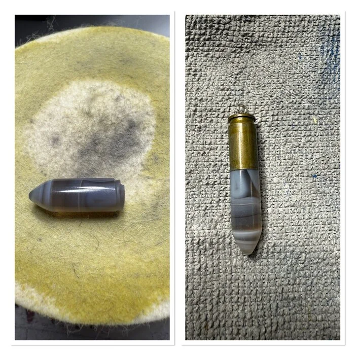 Agate cartridge for February 23 - My, Needlework with process, Needlework, With your own hands, Friday tag is mine, Stone carving, Agate, Cartridges, Bullet, Keychain, Longpost