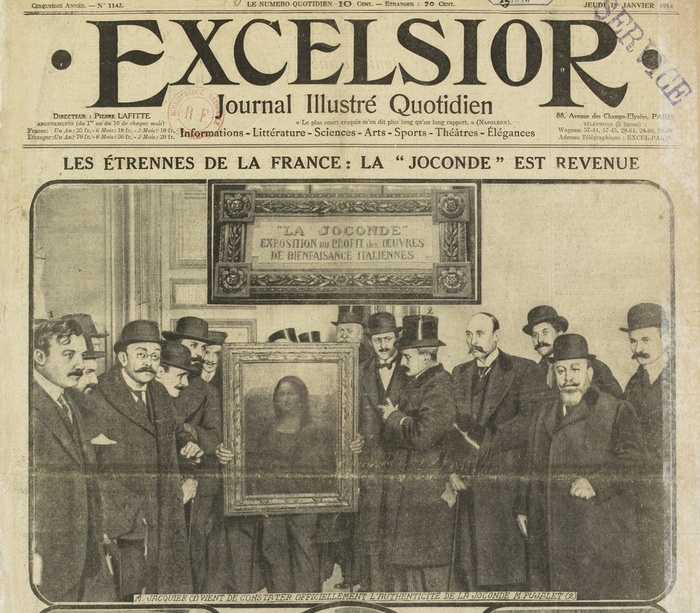 Газета Excelsior, «La Joconde est Revenue» («Мона Лиза вернулась»), 1 января 1914 г.