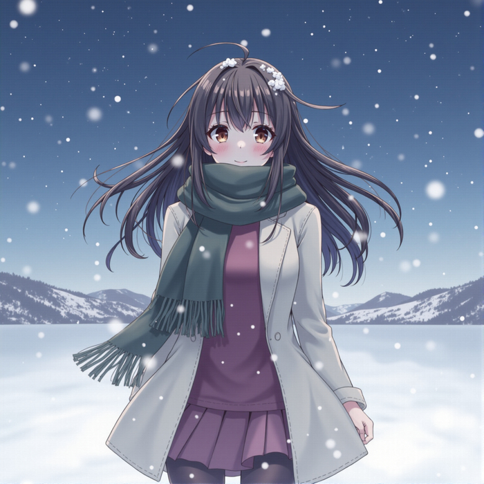 The girl in winter  Flux Sd, Flux, Stable Diffusion, , Anime Art,  