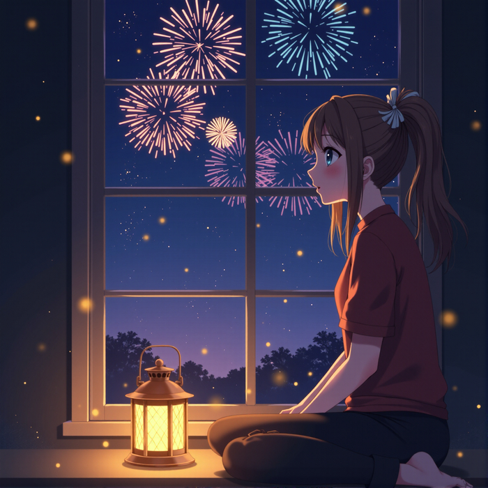 Girl and fireworks  Flux Sd, Flux, Stable Diffusion, , Anime Art,  